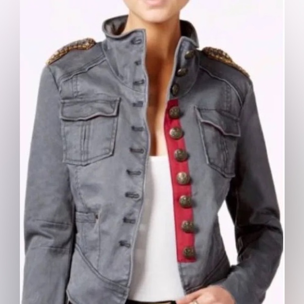 FREE PEOPLE military jacket with embellishments. Size XS